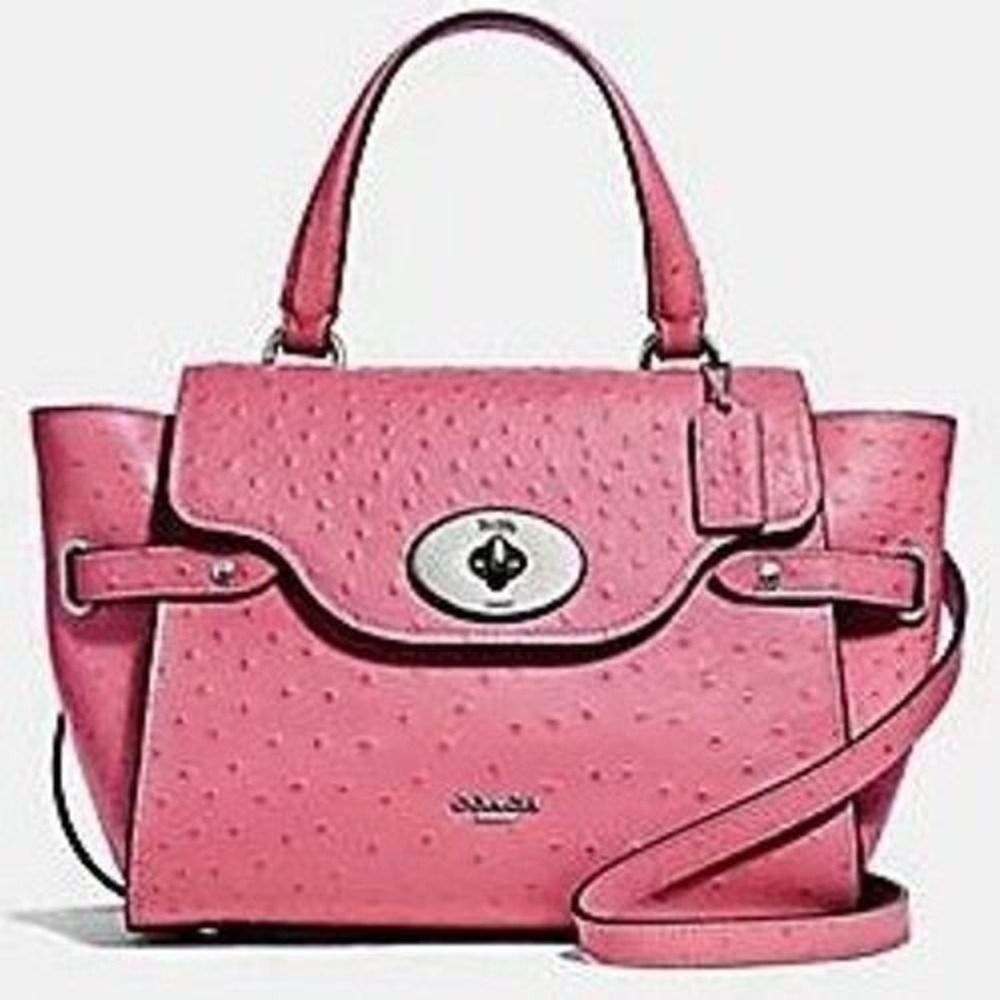 Coach Blake Ostritch Flap Carryall Top Handle Satchel Embossed Leather